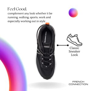 French Connection Women's Premium Breathable Athletic Shoes Walking Running Workout Tennis Comfortable Non Slip Fashion Sneakers for Women with Air Cushion in Black Size 8.5