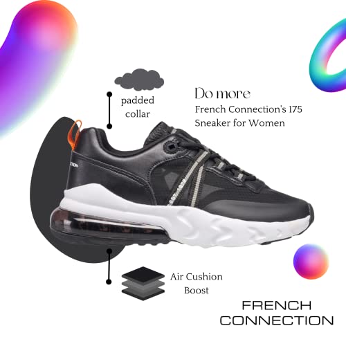 French Connection Women's Premium Breathable Athletic Shoes Walking Running Workout Tennis Comfortable Non Slip Fashion Sneakers for Women with Air Cushion in Black Size 8.5