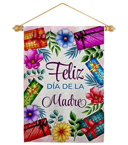 Feliz Dia De La Madre Garden Flag - Set Wood Dowel Family Mother Day Mom Mama Grandma Love Flowers Parent Sibling Relatives Grandparent - House Banner Small Yard Gift Double-Sided 13 X 18.5