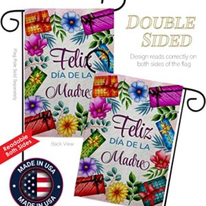 Feliz Dia De La Madre Garden Flag - Set Wood Dowel Family Mother Day Mom Mama Grandma Love Flowers Parent Sibling Relatives Grandparent - House Banner Small Yard Gift Double-Sided 13 X 18.5