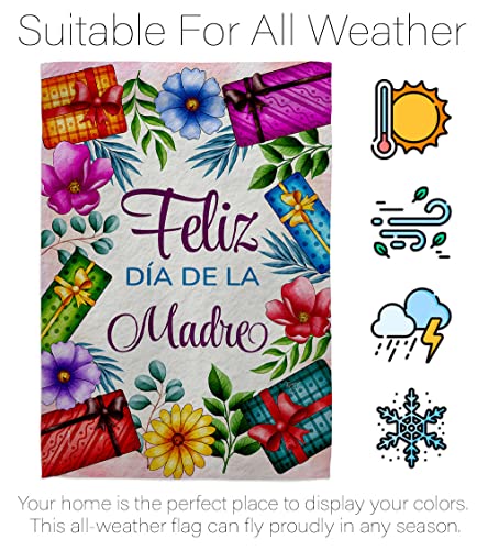 Feliz Dia De La Madre Garden Flag - Set Wood Dowel Family Mother Day Mom Mama Grandma Love Flowers Parent Sibling Relatives Grandparent - House Banner Small Yard Gift Double-Sided 13 X 18.5