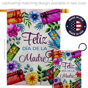 Feliz Dia De La Madre Garden Flag - Set Wood Dowel Family Mother Day Mom Mama Grandma Love Flowers Parent Sibling Relatives Grandparent - House Banner Small Yard Gift Double-Sided 13 X 18.5