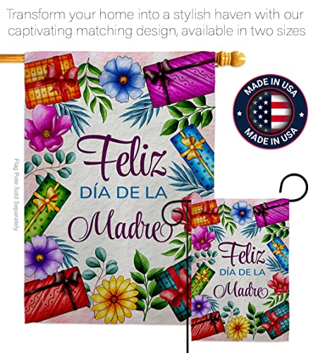 Feliz Dia De La Madre Garden Flag - Set Wood Dowel Family Mother Day Mom Mama Grandma Love Flowers Parent Sibling Relatives Grandparent - House Banner Small Yard Gift Double-Sided 13 X 18.5