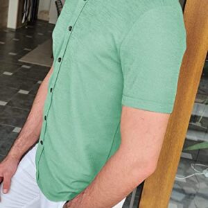 Mens Dress Shirts Button Down Short Sleeve Casual Stretchy Regular Fit Knitted Elastic Business Summer Tops for Men Green