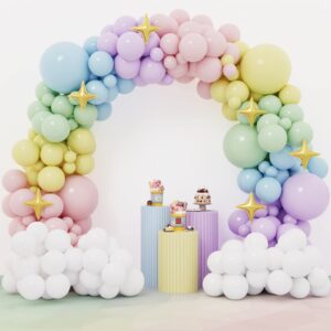 rubfac 182pcs pastel balloons rainbow balloon garland arch kit with star foil balloons for wedding birthday party supplies easter decorations