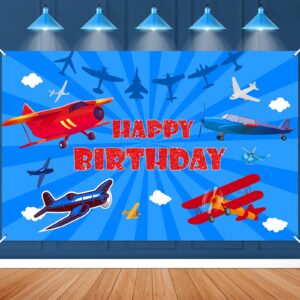 airplane birthday decoration banner, airplane happy birthday backdrop time flies sky themed aircraft birthday photography background photo booth for kids boy girl airplane birthday party supplies