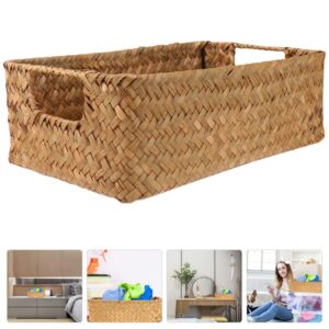 FOMIYES Woven Toiletries Holder Woodchip Basket Cosmetic Container Desktop Storage Baskets Straw Woven Basket Basket Bread Serving Basket Food Grass Baby Storage Box Rattan