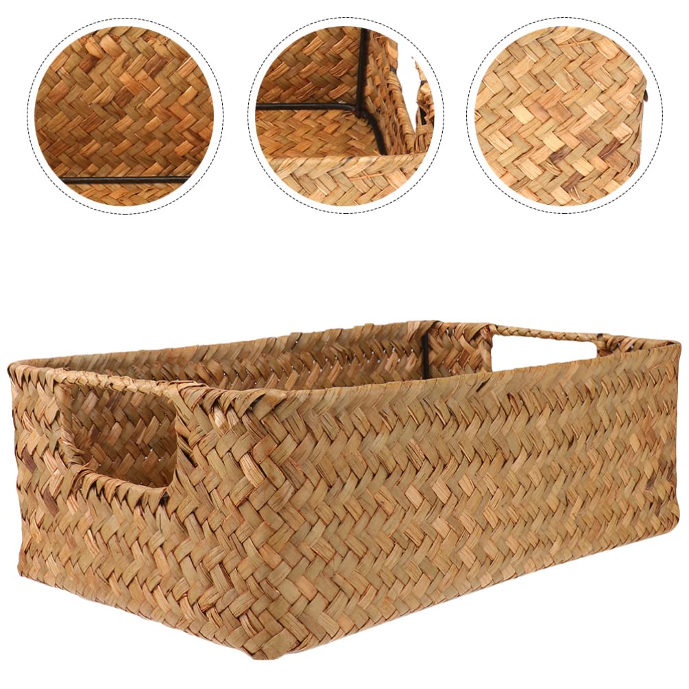 FOMIYES Woven Toiletries Holder Woodchip Basket Cosmetic Container Desktop Storage Baskets Straw Woven Basket Basket Bread Serving Basket Food Grass Baby Storage Box Rattan