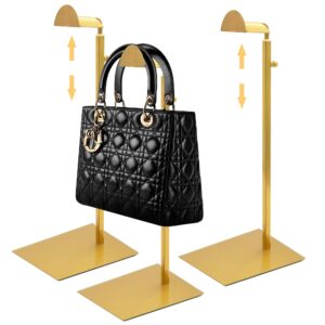 royxen 3 pack handbag rack stainless steel with adjustable height, purse display stand (gold)