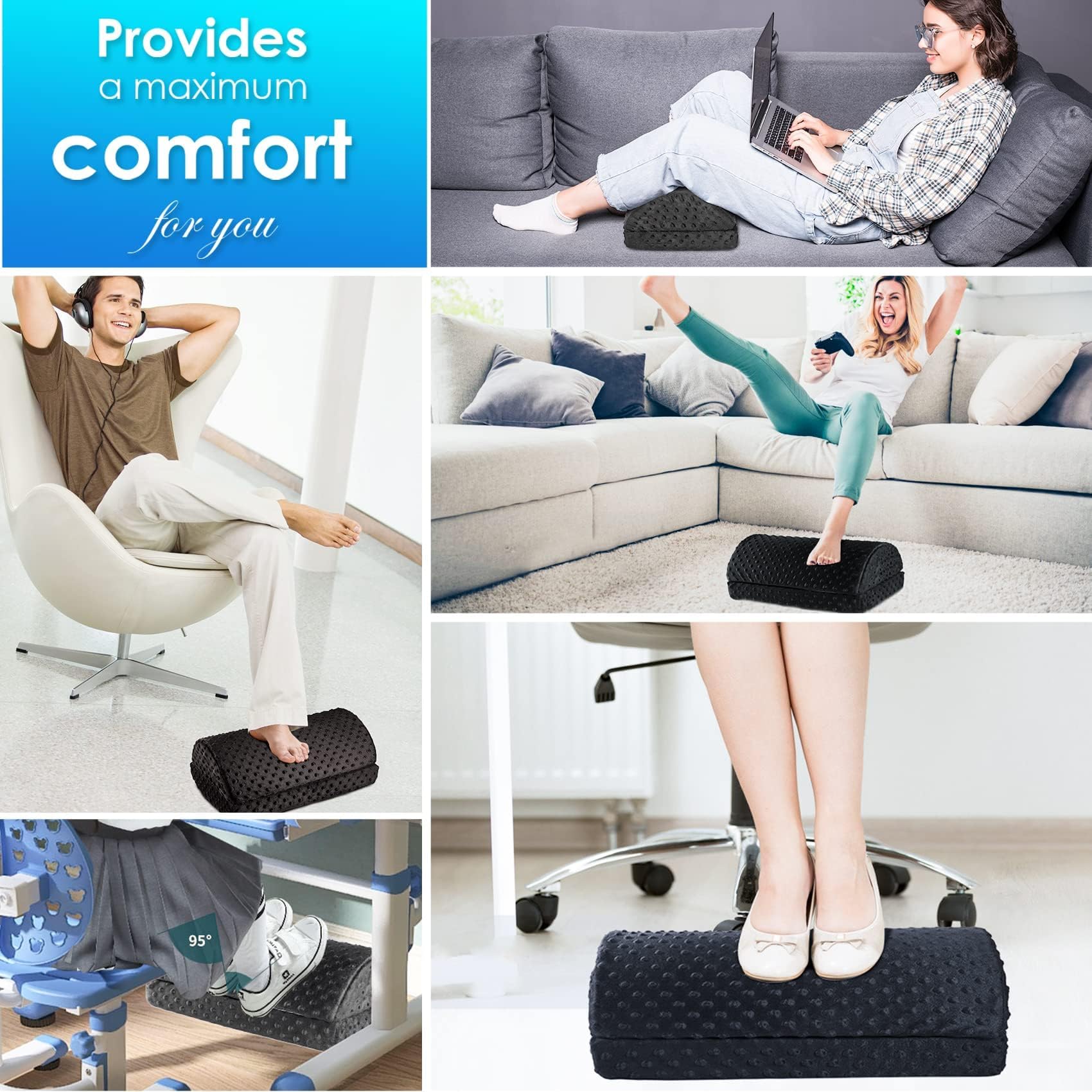 TYASOKI Foot Rest Under Desk - Desk Foot Rest with 2 Adjustable Heights - Ergonomic Footrest Under Desk for Office Chair & Gaming Chair - Foots Tool for Home Airplane Car to Relieve Back Knee Pain …