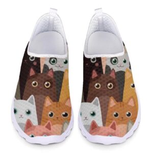 instantarts womens water shoes funny cartoon cat print lightweight mesh summer sneakers barefoot aqua swim walking shoes