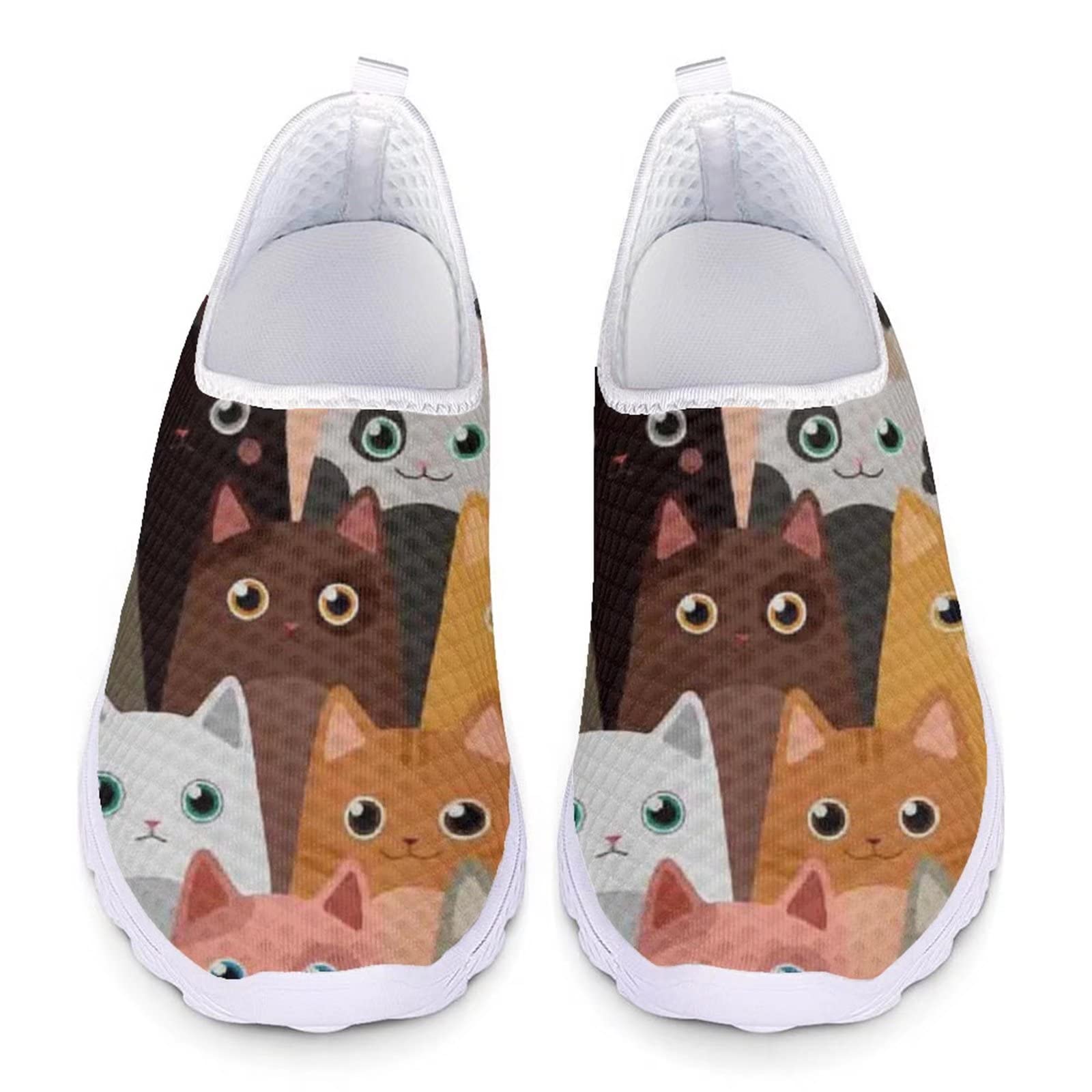 INSTANTARTS Womens Water Shoes Funny Cartoon Cat Print Lightweight Mesh Summer Sneakers Barefoot Aqua Swim Walking Shoes