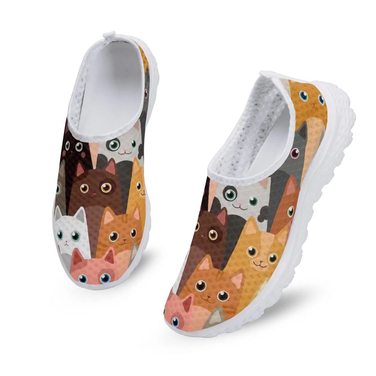 INSTANTARTS Womens Water Shoes Funny Cartoon Cat Print Lightweight Mesh Summer Sneakers Barefoot Aqua Swim Walking Shoes