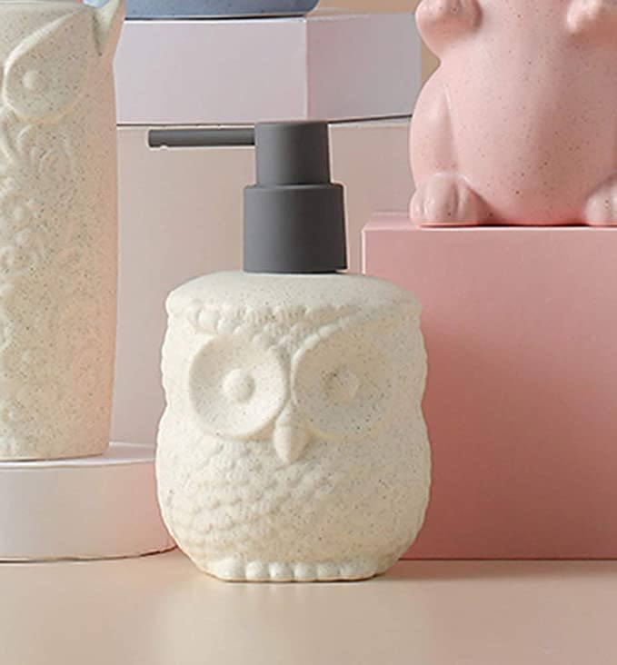 123Arts Ceramic Owl Shape Soap Dispenser Soap Bottle Lotion Bottle with Pump