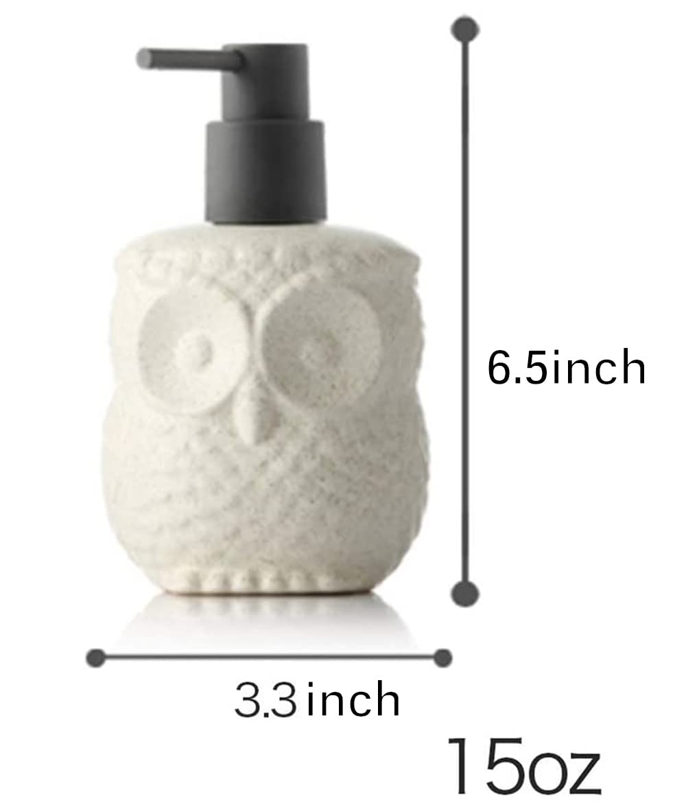 123Arts Ceramic Owl Shape Soap Dispenser Soap Bottle Lotion Bottle with Pump