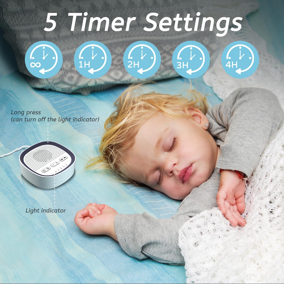 iEasy Sleep White Noise Sound Machines with 30 Soothing Sounds 3.5 mm Headphone Jack 5 Timer Settings 32 Precise Volume Memory Function Compact Design Ideal Gift