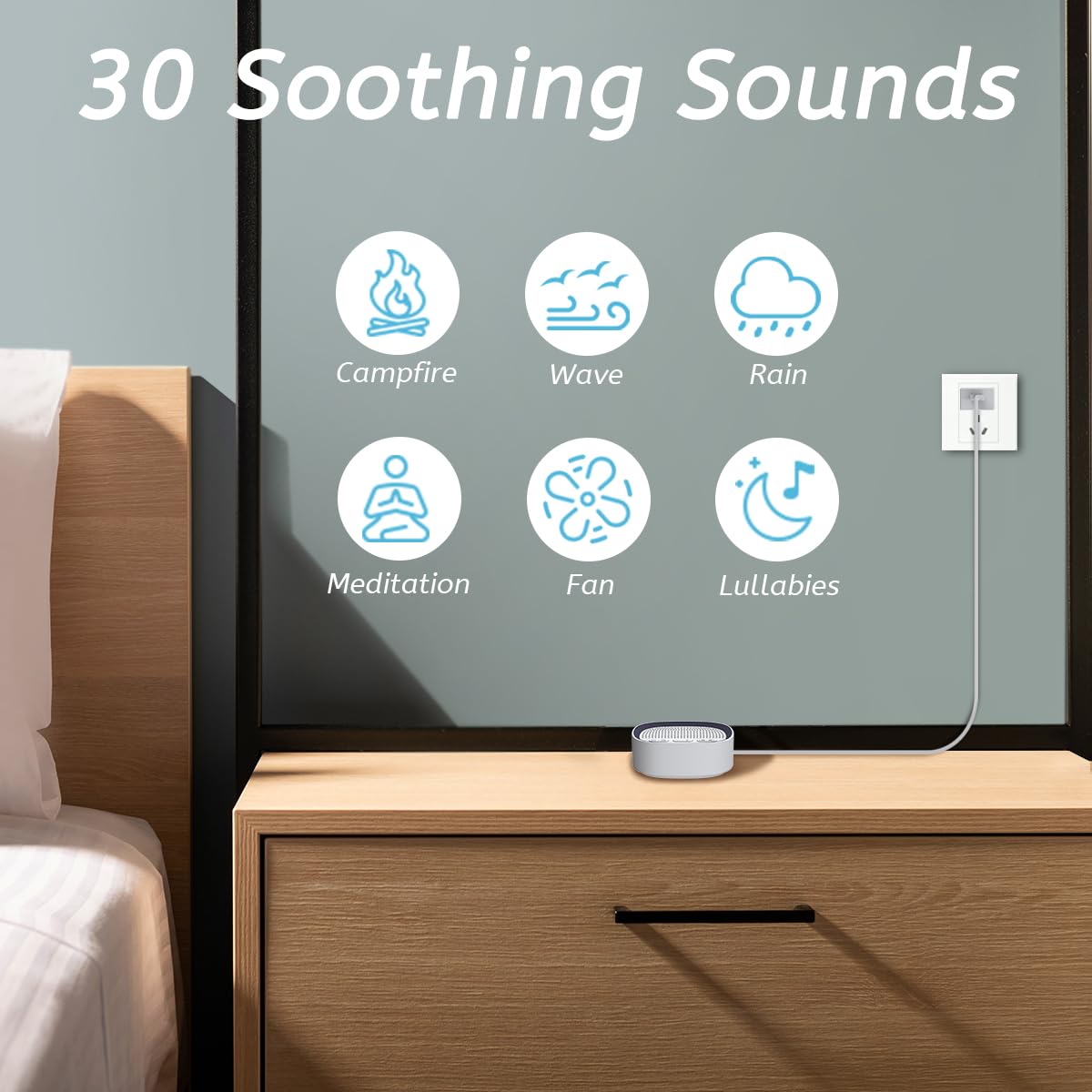 iEasy Sleep White Noise Sound Machines with 30 Soothing Sounds 3.5 mm Headphone Jack 5 Timer Settings 32 Precise Volume Memory Function Compact Design Ideal Gift