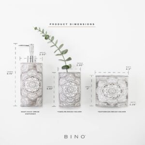 BINO Bathroom Accessories Set - Grey | Soap Dispenser | Toothbrush Holder | Tumbler | 3-Piece Bathroom Organizer Countertop Set | Bathroom Decor | Home Decor | Bathroom Set