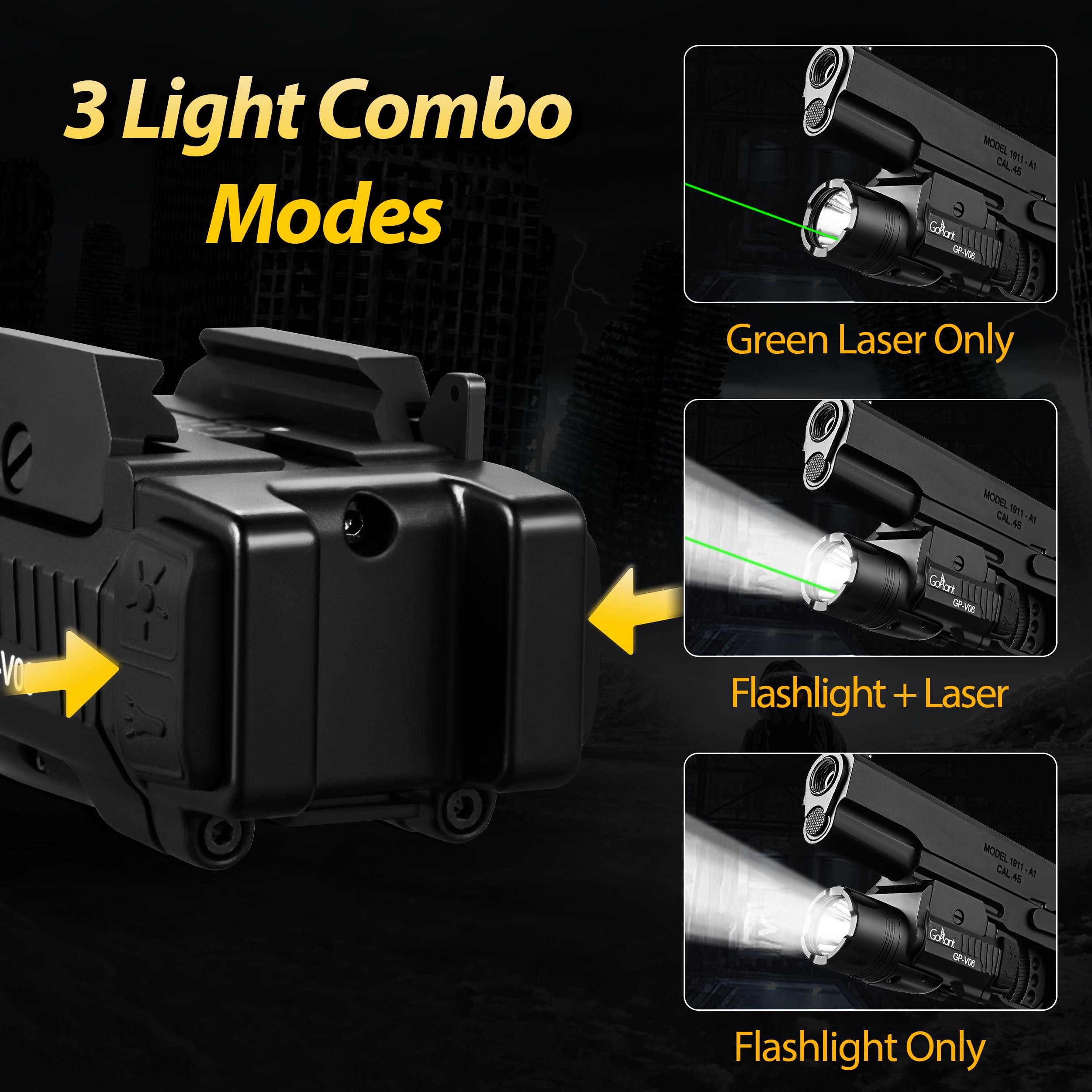 GOPLANT 1300 Lumens Weapon Laser Light, Battery Powered Adjustable Rail-Mounted LED Light and Green Laser Combo, Rifle LED Tactical Flashlight (Using Batteries)
