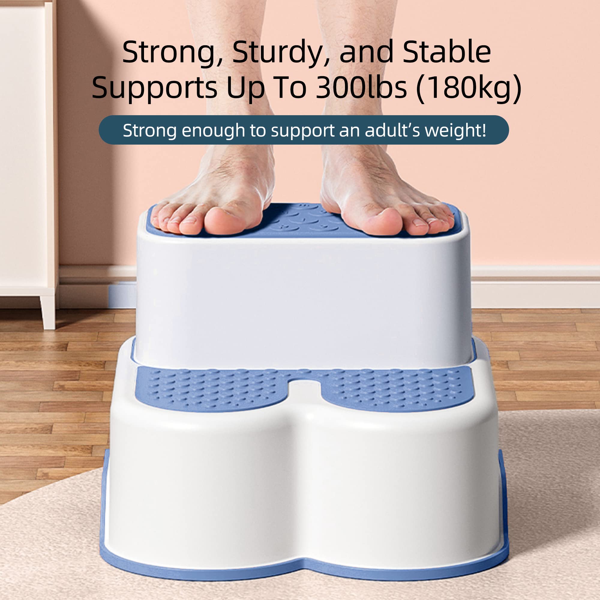 UpPro 2 in 1 Anti Slip Bunny Step Stool, Detachable Double Up Kids Step Stool, Wide Step Toddler Step Stool, Kids Step Stool for Toilet Potty Training, Kitchen, and Bathroom(Blue)