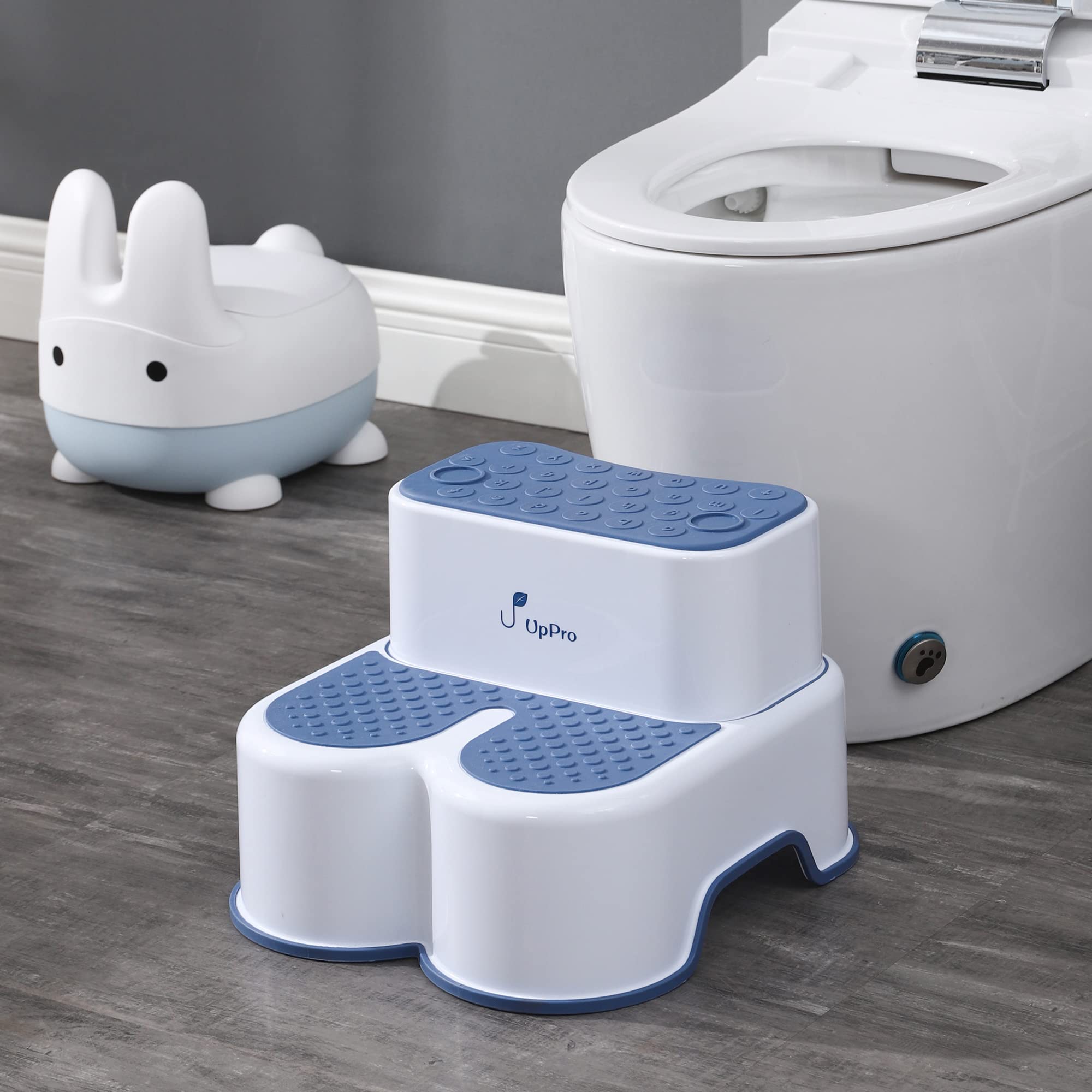 UpPro 2 in 1 Anti Slip Bunny Step Stool, Detachable Double Up Kids Step Stool, Wide Step Toddler Step Stool, Kids Step Stool for Toilet Potty Training, Kitchen, and Bathroom(Blue)