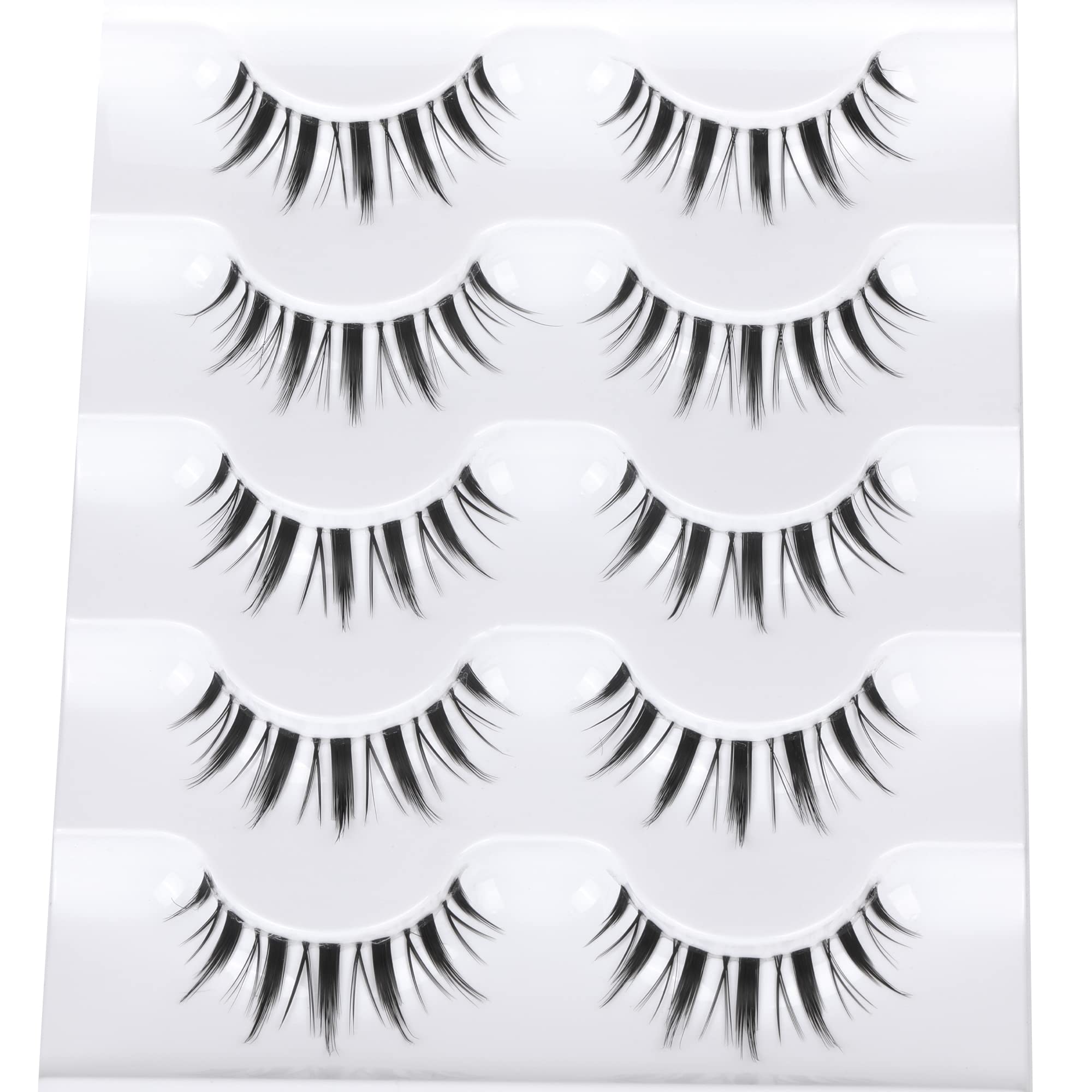 FANXITON Natural Lashes 14MM Manga Lashes with Clear Band 5 Pairs Japanese Lashes Makeup Short 3D False Eyelashes with Applicator