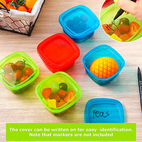 Hotop 30 Pieces Baby Food Storage Freezer Containers, 6.8 oz Plastic Baby Food Jars with Leakproof Lids, Small Baby Blocks Snack Containers and White Sticker Label for Infant Babies, 3 Colors