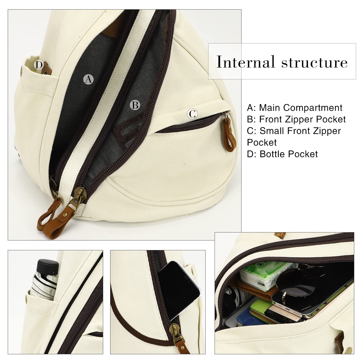 KL928 Canvas Sling Bag - Small Crossbody Backpack Shoulder Casual Daypack Rucksack for Men Women