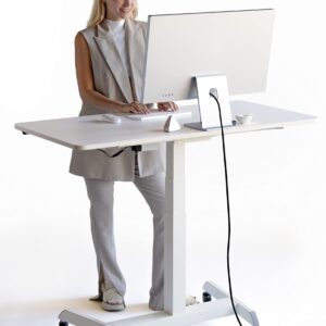 OCOMMO Spacious and Automatic Height Adjustable 47.3 Inch Mobile Workstation Table for Home Office or Office Desk, Sit to Stand Up Tabletop Computer and Monitor Desk, White