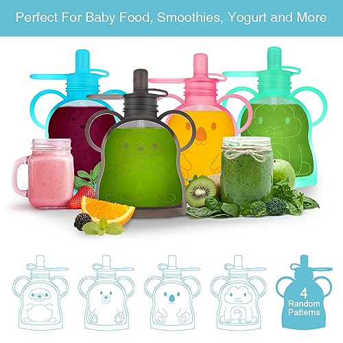 Morlike Living Silicone Refillable Baby Food Pouches, Reusable Squeeze Storage Pouch Bags with Straw for Toddlers Kids, Washable & Freezable, 4.5oz (2 Pack - Blue)