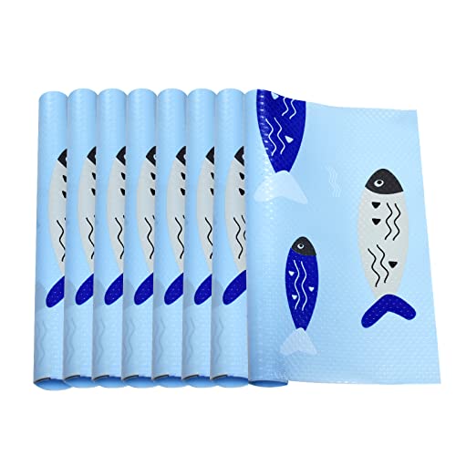 Ganwawo 8 Pcs Refrigerator Liners,Washable Non-Slip Refrigerator mat,Free Anti-Slip mat,for Drawer, Shelf and Refrigerator Liners, Cuttable Refrigerator mat (Fish)