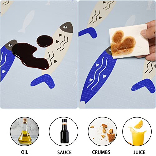 Ganwawo 8 Pcs Refrigerator Liners,Washable Non-Slip Refrigerator mat,Free Anti-Slip mat,for Drawer, Shelf and Refrigerator Liners, Cuttable Refrigerator mat (Fish)