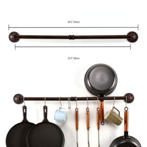 HOEMLIM Pipe Pot Pan Rack Wall Mounted Industrial Utensil Lid Holder Cookware Hanger Kitchen Organizer Hanging Bar Rail with S Hooks(36 inch,Red Bronze)