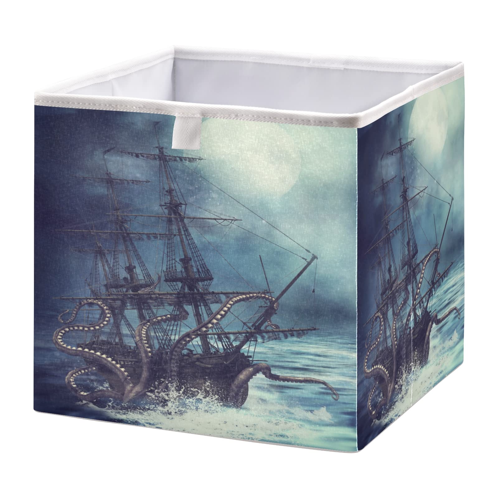 Blueangle Pirate Ship Cube Storage Bin, 11 x 11 x 11 in, Large Collapsible Organizer Storage Basket for Home Décor（413）