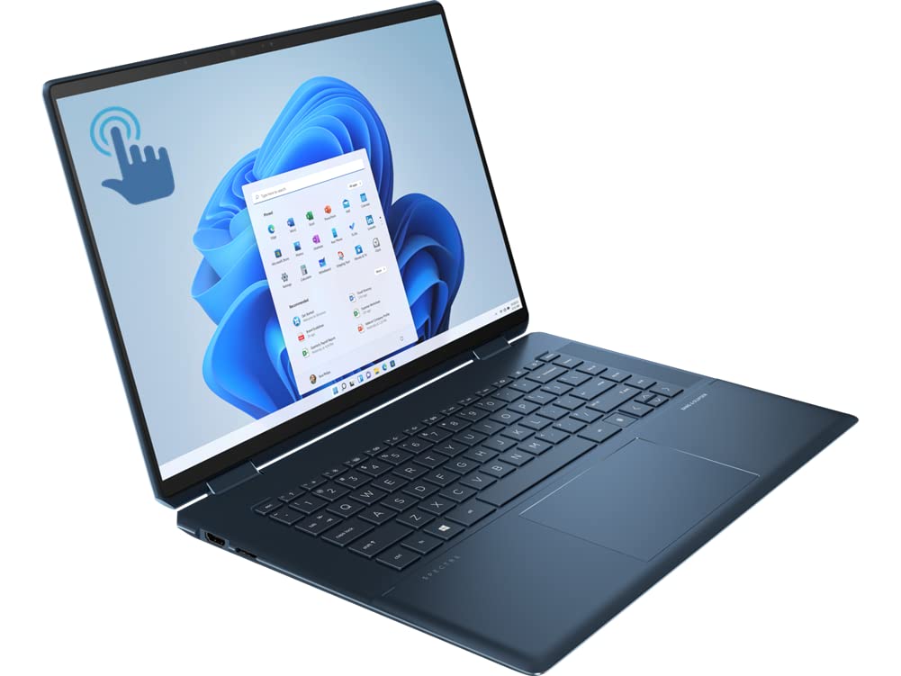 AimCare Supported NewHP Spectre x360 2-in-1 Laptop PC 16" 3K+ Touchscreen Ultrabook Intel Core i7 16GB 2TB SSD HDMI Webcam Fingerprint 17Hrs Battery Thunderbolt Type-C WiFi6 Bluetooth Win11H Blue