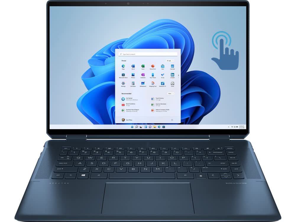 AimCare Supported NewHP Spectre x360 2-in-1 Laptop PC 16" 3K+ Touchscreen Ultrabook Intel Core i7 16GB 2TB SSD HDMI Webcam Fingerprint 17Hrs Battery Thunderbolt Type-C WiFi6 Bluetooth Win11H Blue