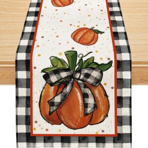 siilues fall table runner, fall decorations for home pumpkin fall runner for table seasonal buffalo plaid fall thanksgiving holiday decor for indoor outdoor dining table decorations (13" x 72")