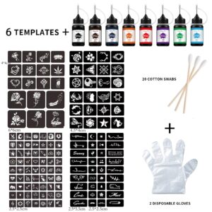 MOTJIAO Temporary Tattoo Kit/Waterproof Lasting for 3-7 days(Natural Plants Based) Including 178 Pcs Free Stencils/Temporary Tattoo ink 8 Bottles with 8 Colors Suitable for Kids and adults