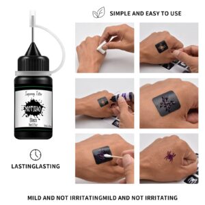 MOTJIAO Temporary Tattoo Kit/Waterproof Lasting for 3-7 days(Natural Plants Based) Including 178 Pcs Free Stencils/Temporary Tattoo ink 8 Bottles with 8 Colors Suitable for Kids and adults