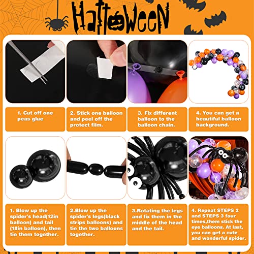 118 Pcs Halloween Balloons Garland Arch Kit, Orange Black Purple Latex Party Balloons Set with Pumpkin Spider Bat Tree Man BOO Foil Balloons and Confetti Balloons for Halloween Party Decorations