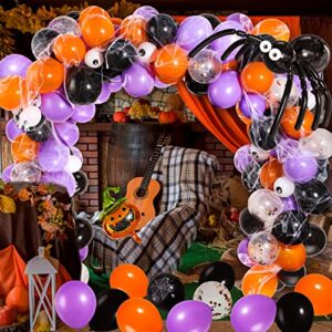 118 Pcs Halloween Balloons Garland Arch Kit, Orange Black Purple Latex Party Balloons Set with Pumpkin Spider Bat Tree Man BOO Foil Balloons and Confetti Balloons for Halloween Party Decorations