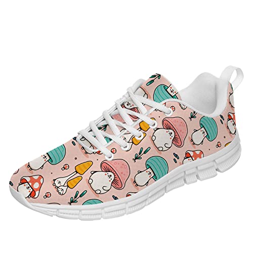 bymme Womens Girls Cute Cartoon Mushroom Shoes,3D Print Personalited Soft Tennis Walking Sneakers Gifts for Friends,Men Size 3.5,Women Size 5.5