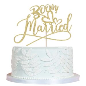 Sodasos BOOM! Married Wedding Cake Topper,Funny Cake Topper, Quirky, Nerdy Topper，Married Cake Topper，Bridal Shower，Theme Wedding Party Supplies (gold)