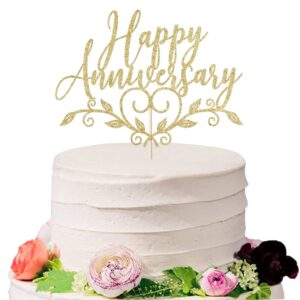 sodasos glitter happy anniversary cake topper,wedding anniversary cake toppers, happy anniversary party decorating supplies (gold)