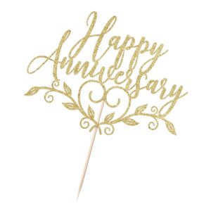 Sodasos Glitter Happy Anniversary Cake Topper,Wedding Anniversary Cake Toppers, Happy Anniversary Party Decorating supplies (gold)