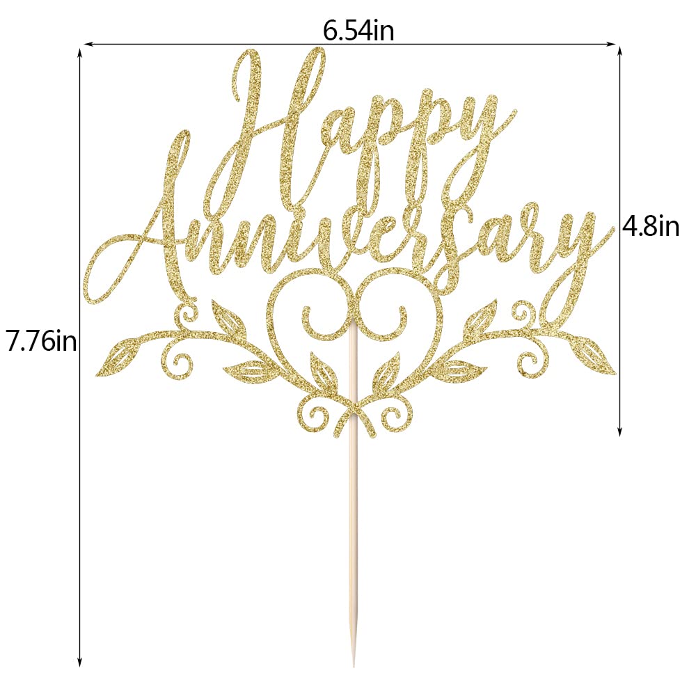 Sodasos Glitter Happy Anniversary Cake Topper,Wedding Anniversary Cake Toppers, Happy Anniversary Party Decorating supplies (gold)