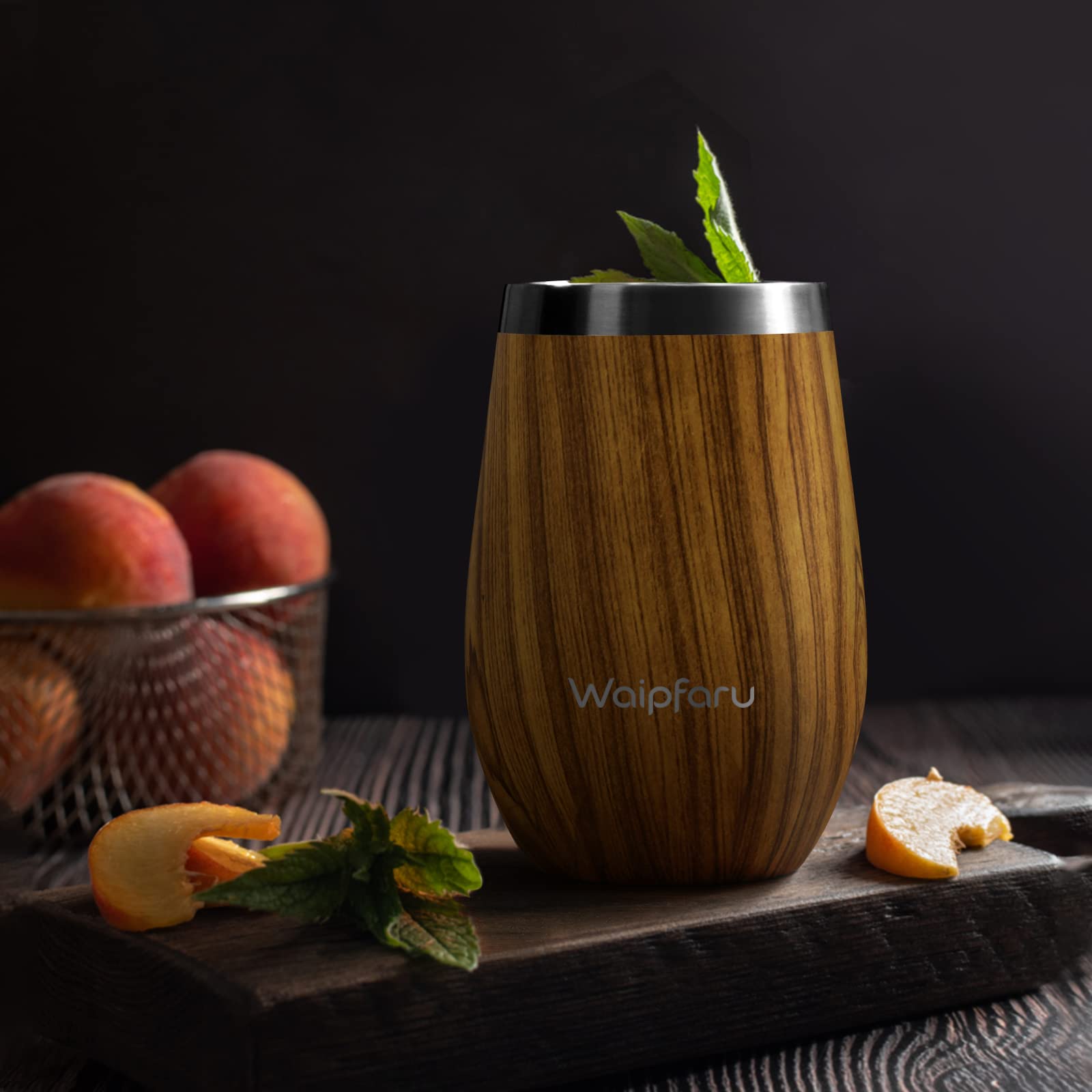 Waipfaru Wine Tumbler, 14 Oz Insulated Wine Tumbler With Lid and Straw, Stainless Steel Stemless Cup, Double Wall Vacuum Wine Tumbler for Wine Coffee Cocktails Champagne (Wood Grain)