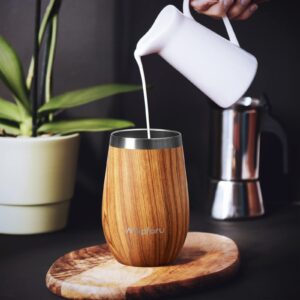 Waipfaru Wine Tumbler, 14 Oz Insulated Wine Tumbler With Lid and Straw, Stainless Steel Stemless Cup, Double Wall Vacuum Wine Tumbler for Wine Coffee Cocktails Champagne (Wood Grain)