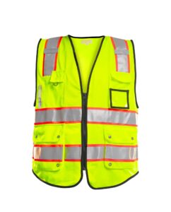 pacific 10 pockets safety vest for men, 3m high visibility reflective strips with pockets and zipper, ansi class 2, yellow, x-large