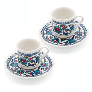 turkish coffee cup set - turkish coffee cups set of 2 with saucers and cup holder for home office, ceramic keeps coffee warm, dishwasher-safe, create happy times with the patterned coffee mug set.